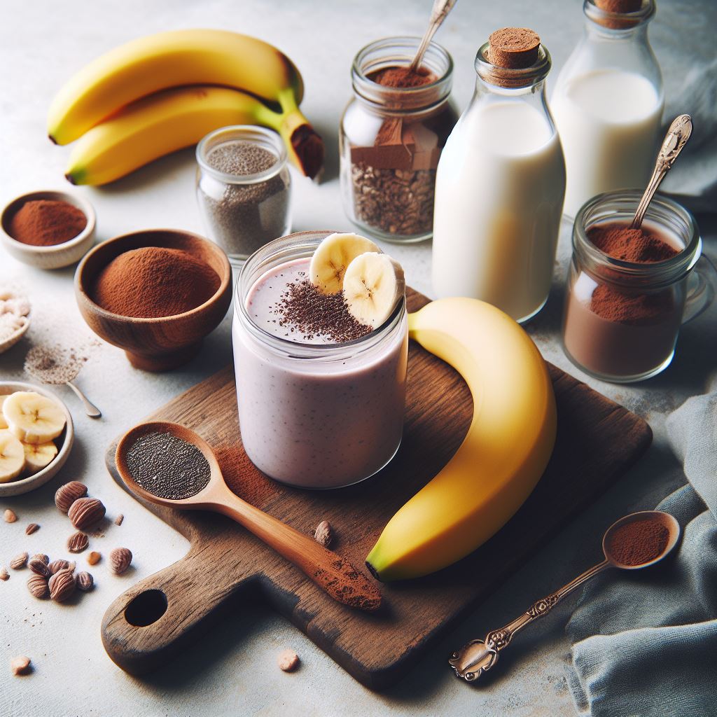 Batido de plátano, chia y cacao