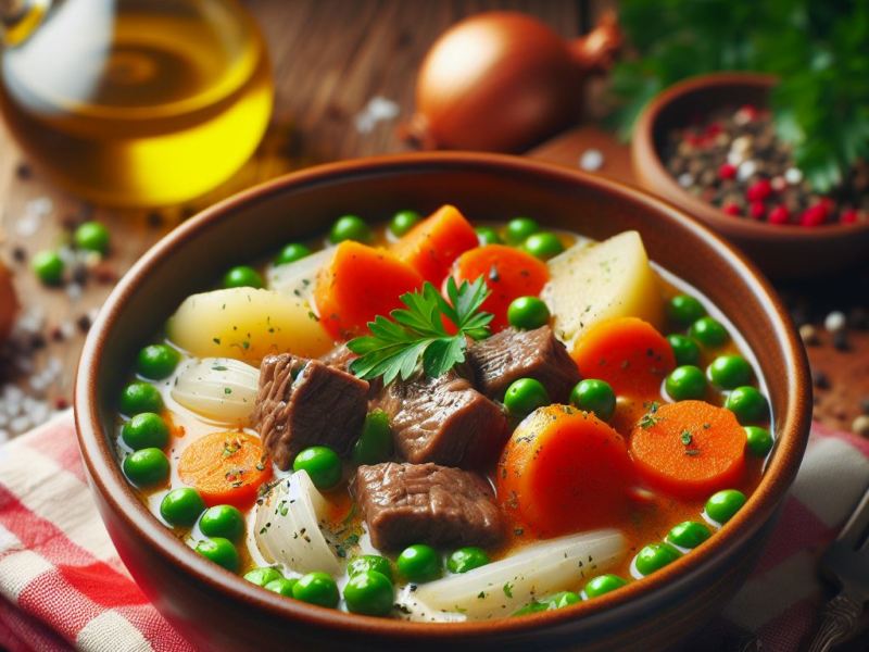 Estofado de ternera con verduras en blanco